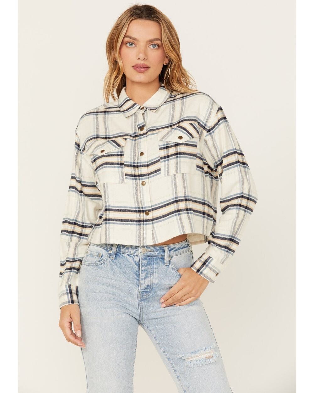 Cleo + Wolf Women’s Cropped Plaid Print Flannel Shirt Western Bohemian NWT Sz S